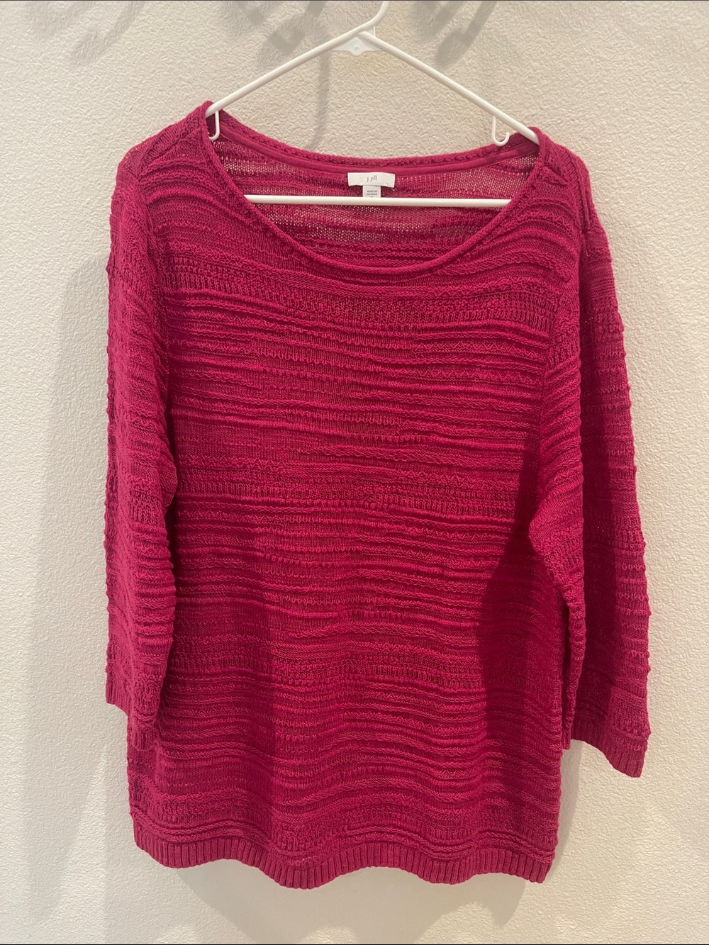 J. Jill Open-Knit Scoop Neck Sweater in Fuchsia
